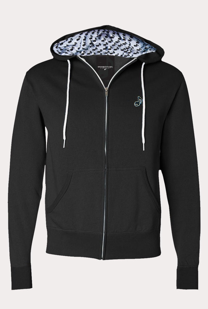 SKULL NOTE HOODIE ZIP - BLACK/WHITE DRAWSTRING – Encore Apparel