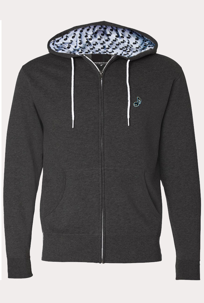 Zip up hoodie top with white drawstrings